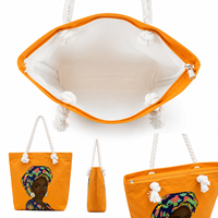 Sac fourre-tout en toile imprimé fille afro-américaine, grande capacité, fermeture éclair, sac à main portable tendance, vente en gros