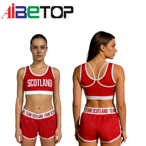Ensemble d'entraînement de cheerleading écossais haut de gamme avec soutien-gorge de sport et short ornés de strass pour la pratique et les spectacles – Confort optimal - Product Image 2