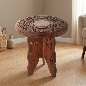Modern Rose Wood Eco-Friendly Handmade Durable Folding Carved Antique Brown Side Table Home Bedroom Living Room Office Use <b>Lamp</b> - Product Image 2