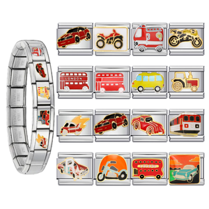 Venta al por mayor de dijes italianos personalizados de acero inoxidable de 9 mm para pulseras, ideales para la creación de joyas DIY con temática de transporte automotriz. - Product Image 1