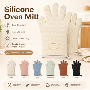 Wholesale <b>Silicone</b> <b>Waterproof</b> Oven Gloves Heat Resistant Kitchen Mitts Non Slip Dishwasher Safe Microwave BBQ Baking Gloves OEM - Product Image 1
