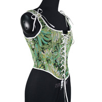 Offre Spéciale vert couleur Vintage avant à lacets fleur imprimé coloré poisson os mince court femmes Corset