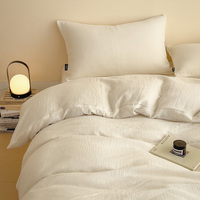 Parure de lit de luxe quatre pièces Hiver 2026 en tissu de coton froissé double couche – Housse de couette et drap-housse
