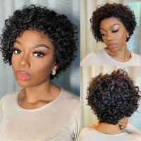 Perruque courte bouclée coupe pixie en cheveux humains brésiliens Remy, fabriquée à la machine pour femmes noires, perruque courte dégradée sans dentelle
