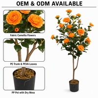 Fleurs Artificielles Camélias en Pot Orange de Haute Qualité, Très Demandées, pour la Décoration de la Maison et des Fêtes