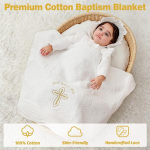 Cobertor de Bebê Bordado Pinuotu para Batismo e Crisma, Algodão Macio e Acolchoado 33x45 polegadas, Colcha de Herança com Caixa de Presente - Product Image 4