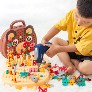 Jeu de tournevis électrique créatif pour enfants, assemblage d'écrous, vis et blocs de puzzle, boîte à outils de créativité 2D/3D avec perceuse - Product Image 1