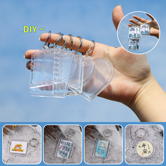 Clear Mini Album Photo Frame Holder Plastic Keyring Double Sided Blank Transparent Insert Picture Photo Acrylic Keychain Custom