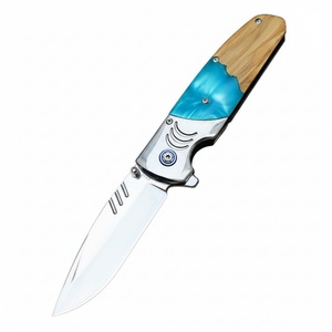 Cuchillo de Caza y Camping con Hoja de Acero Inoxidable y Mango de Madera de Olivo + Resina de Color, Marca HK, 210mm, Diseño Creativo OEM 1 - Product Image 1