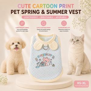 Gilet pour animaux de compagnie en coton imprimé dessin animé, fin et respirant, couleur macaron, pour printemps-été, vêtements mignons pour chiens et chats de petite race - Product Image 1
