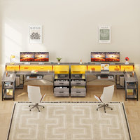 AJUNION Bureau de jeu en forme de L avec lumières LED Tiroir à fichiers Ports USB Étagère de moniteur Table d'ordinateur d'angle pour la configuration du bureau à domicile