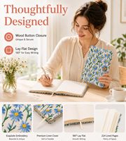 Carnet A5 à couverture rigide en tissu brodé, ligné, pour l'écriture, la réflexion, les notes et le journalisation quotidien, motif floral bleu / personnalisable