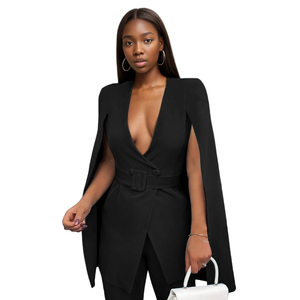 Traje de Mujer de Color Sólido con Hombreras y Manga Abierta, Estilo Oficina, Corte Largo y Elegante, Blazers y Trajes de Moda - Product Image 1