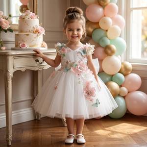 <span class=keywords><strong>Vestito</strong></span> Estivo per Bambina con Fiori 3D Principessa Schiena Scoperta <span class=keywords><strong>Verde</strong></span> con Farfalla 3D e Grande Fiocco per Compleanno - Product Image 3