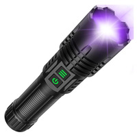 Lampe torche LED rechargeable à zoom avec double source lumineuse : lumière laser blanche et lumière noire ultraviolette 395 nm