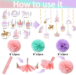 Decoración para Fiesta de Cumpleaños de Unicornio para Niño o Niña, Pancartas de <span class=keywords><strong>Feliz</strong></span> Cumpleaños, Serpentinas, Espirales de Arcoíris, Guirnaldas de Puntos, Pompones de Papel, Artículos para Baby Shower - Product Image 5