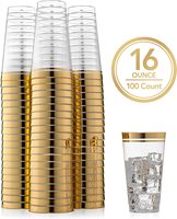 Gobelets en plastique transparents réutilisables de 16 oz imprimés avec logo souvenir et gobelet à boisson à double bord doré pour les fêtes de dessert et les mariages