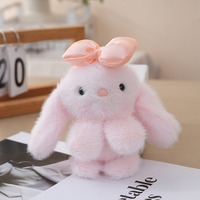 Porte-clés Peluche Lapin 16 cm avec Nœud et Pompon, Jouet en Peluche Animal, Pendentif pour Machine à Pinces