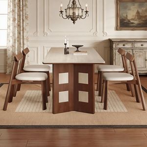 Juego de Mesa y Sillas de Comedor Rectangulares de Mármol y Madera Maciza de Estilo Moderno de Mediados de Siglo, para 4 o 6 Personas, Muebles Hermosos para Comedor y <span class=keywords><strong>Cocina</strong></span> - Product Image 6
