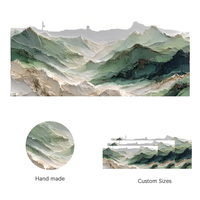 Peinture à l'huile texturée abstraite de montagne verte brumeuse en relief 3D peinte à la main, encadrée, décoration murale pour hall d'hôtel Huamiao