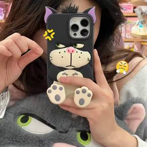 Ốp điện thoại hoạt hình Lucifer Cat có chân đế, vỏ silicon chống sốc dành cho <span class=keywords><strong>iPhone</strong></span> 17 Pro Max / 16 / 15 Pro - Product Image 1