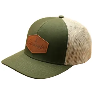 Benutzer definierte Yupoong Gorras 6-Panel Mesh Baseball kappe Olive Russell Richard son 112 Trucker Hüte mit genähten Pu Leder Patch