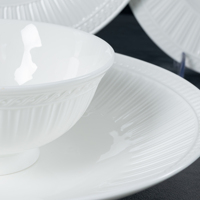 Service de vaisselle contemporain en porcelaine blanche, 100 pièces, écologique et durable, assiettes et plats