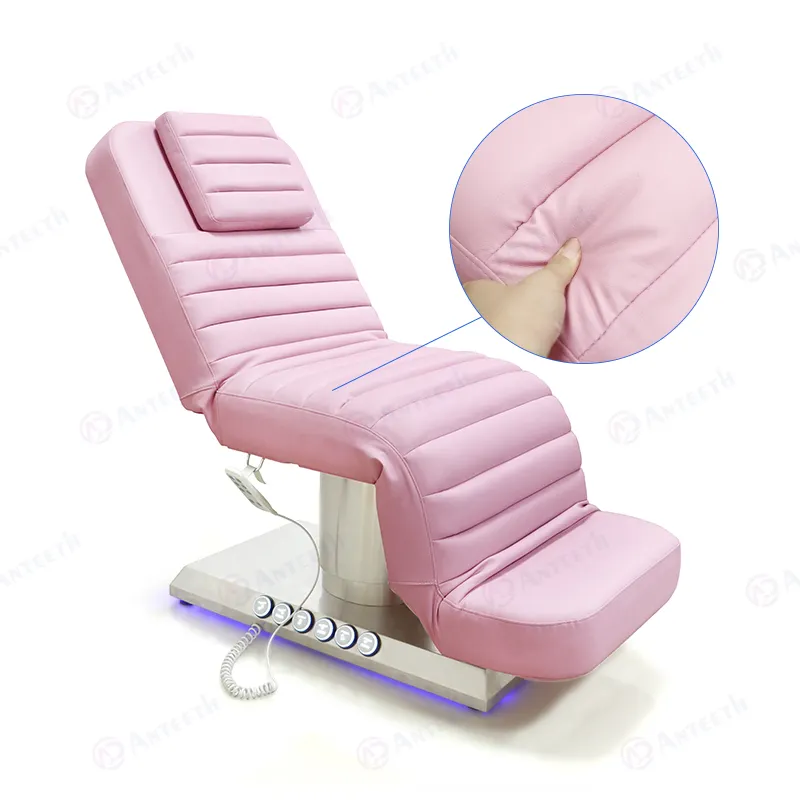 Mobiliário elétrico para salão de beleza, mesa de controle de pés com 3 motores, base prateada, cama elétrica rosa para tratamento de beleza spa
