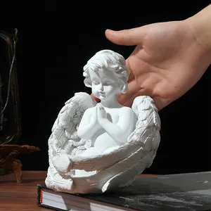 Estatuetas colecionáveis de anjo, estatueta de anjo com oração adorável de menino cherub, estátua de resina, asas de anjo, jardim artístico, prateleira de casa