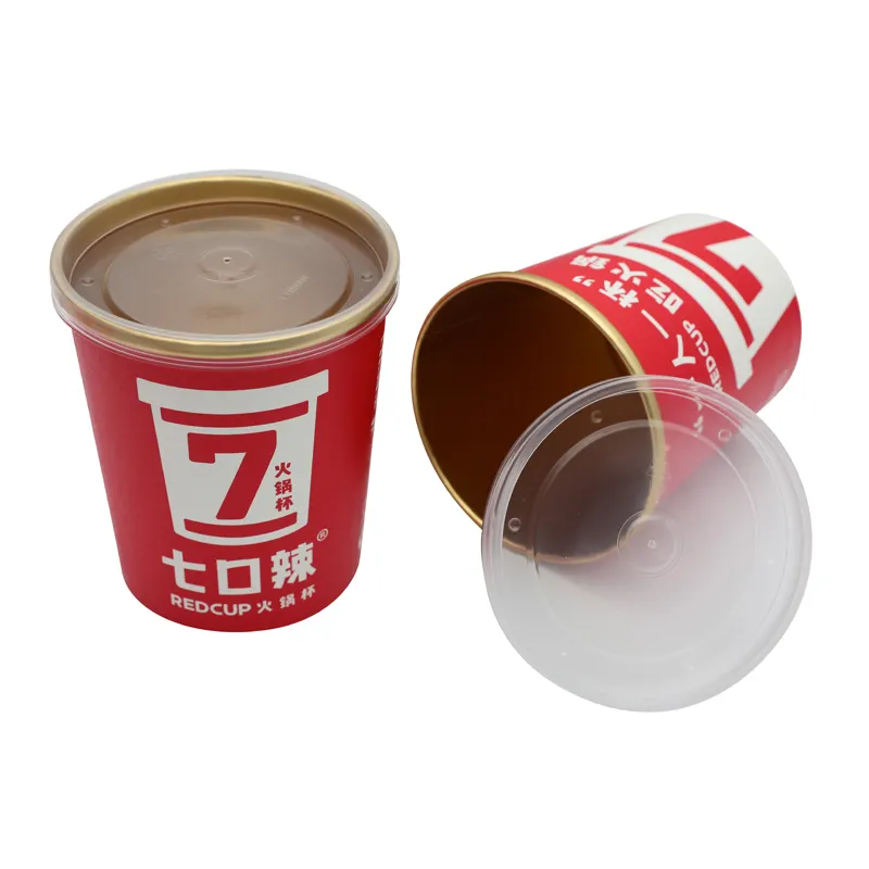 Wholesale Food Grade takeaway Disposable Kraft paper soup cups with pp lids Fast biodegradable portable Food Packaging cup bowl