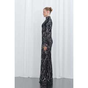 ชุดราตรีผ้าออร์แกนซ่าปักลายหรูหรา คอสูง เปิดหลัง สีมิงค์ โปร่งแสง กระชับเข้ารูป เอวธรรมชาติ แขนยาว - Product Image 6