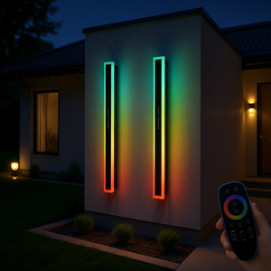 Paquete de 2 Luces LED RGB de Pared para Exteriores de 60 Pulgadas de Largo, Atenuables con Control Remoto, IP65 Impermeables, de Aleación de Aluminio, para Montaje en Pared Exterior - Product Image 2