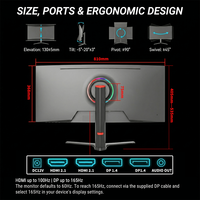 With 21:9 Aspect Ratio Wide Curved Screen 4k Led Screen 165Hz 1ms Height Adjustable Wholesale Gamer Monitor for Gamer
