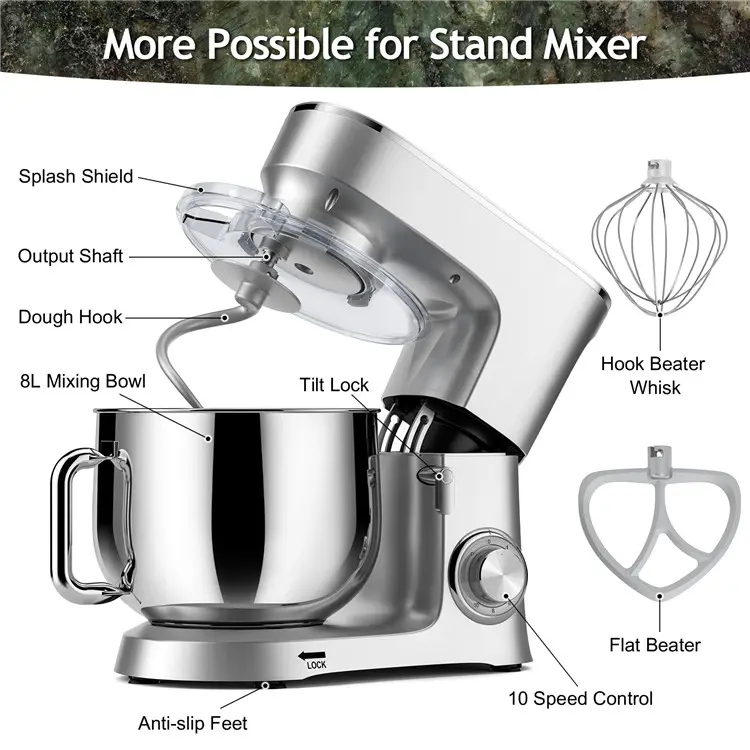 Mixer Machine Factory Customization Home Kitchen Electric Cake Aid 6.5L 7L 8L 10L SUS304 Bowl Stand Food Mixer Machines