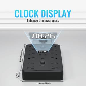 מפצל חשמל נייד רב תכליתי 31 ב-1 עם יציאות USB, חומר עמיד בפני אש, הגנה מפני עומס יתר ושעון - Product Image 6