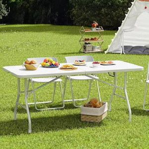שולחן מתקפל ארוך מפלסטיק HDPE נייד לשימוש חיצוני, שולחן אוכל מלבני לקמפינג - Product Image 5