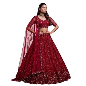 Precio de Fábrica OEM Premium Lehenga Choli Rojo de Encaje Pesado, Traje Tradicional Étnico Indio con Lentejuelas para Fiesta Nupcial, Venta al por Mayor a Granel - Product Image 1