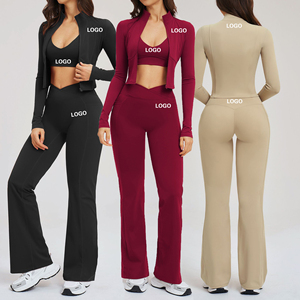 Ensemble <span class=keywords><strong>de</strong></span> vêtements <span class=keywords><strong>de</strong></span> sport pour femmes, 3 pièces, personnalisé, vente en gros, fitness, yoga, tenue <span class=keywords><strong>de</strong></span> sport sans couture, sweat-shirt à manches longues, ensemble <span class=keywords><strong>de</strong></span> yoga - Product Image 1