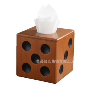 Caja de pañuelos de madera con forma de dados creativos, almacenamiento de escritorio cubierto de 2L para decoración de sala de estar - Product Image 5