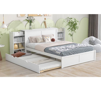 Lit plateforme de rangement blanc de taille Queen avec étagère rétractable et position flexible rabattable, solution intégrée pour la chambre à coucher