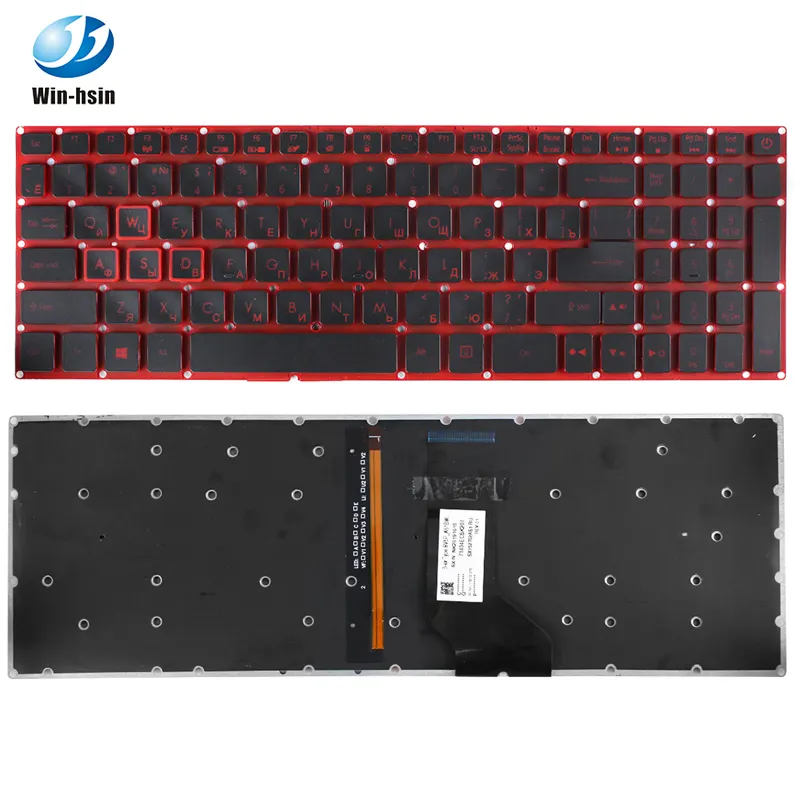 Keyboard Laptop Bahasa Inggris/Rusia AS untuk Acer Nitro 5 AN515-51 52 53 N17C1 N16C7 Hitam dengan Keyboard Laptop Backlit Merah