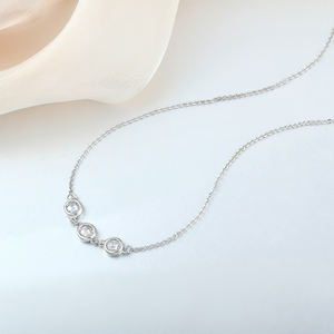 925 perak murni halus tiga batu liontin warna bulat semua Moissanite kalung berlian untuk wanita - Product Image 5