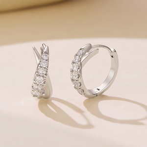 Classic Rhodium Plated <b>Hoop</b> <b>Earrings</b> With Round Zircon Channel Setting <b>For</b> <b>Women</b> Wedding Jewelry - Product Image 3