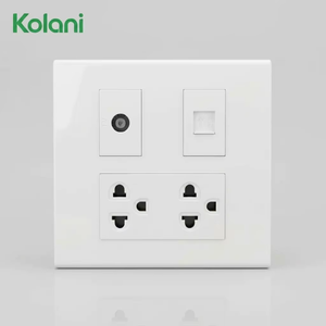 Plaque murale multifonction Kolani 120 Square Triple Module, TV + Téléphone + Prise universelle six trous, panneau PC blanc brillant - Product Image 1