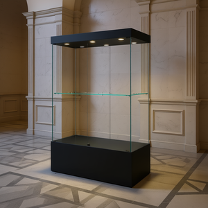 Vitrine de musée moderne 120x80x190 cm en verre noir avec éclairage LED et étagère réglable - Product Image 2