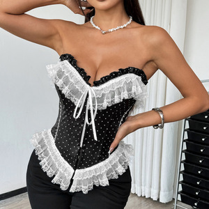 Hot Wave Dot <span class=keywords><strong>Net</strong></span> ren-ngực Slim-fit phong cách Pháp strapless chiều dài ngắn của phụ nữ hàng đầu - Product Image 3