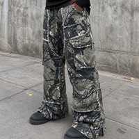 Pantalon cargo camouflage Yingling pour homme, patchwork, multi-poches, vintage, lavé, streetwear, en twill épais, imprimé DTG