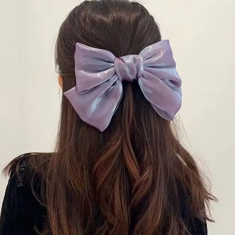 Wholesale Tulle Layered Hair Bows Large Bow Hair Slides Bowknot Soft Ribbon Clips Bow Tie Hair Barrettes with Shimmer