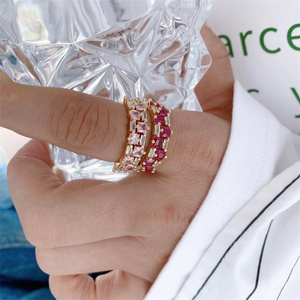 Prix de gros : Nouveaux ensembles de bijoux pour femme en zircon, plaqué <span class=keywords><strong>or</strong></span> coloré, comprenant bracelet manchette et bague, design doré - Product Image 5