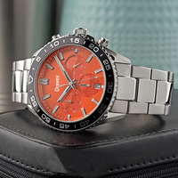 Desain Fashion Jam Tangan Quartz Sport Stainless Steel Dial Oranye Tiga Mata dengan Bezel Putar Hitam HB Montre De Luxe